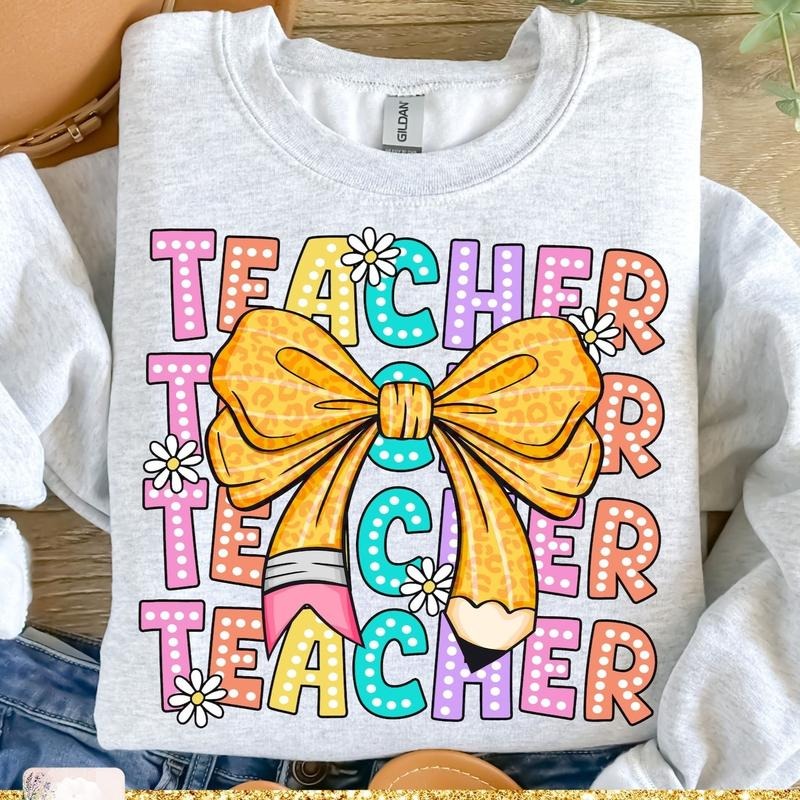 Coquette Teacher Shirt, Back to School T-shirt, Teacher Appreciation Gift, First Day of School, Bright Doodle Dots, Retro...