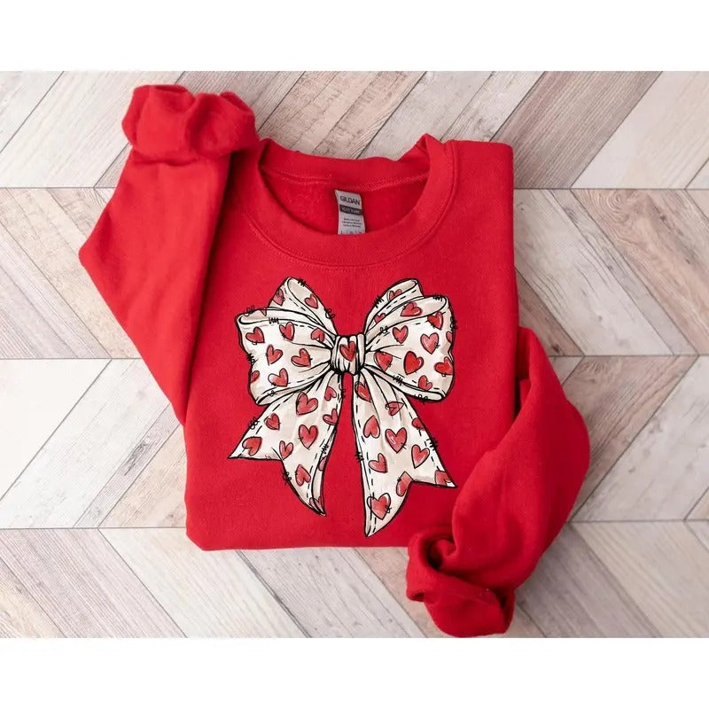 Coquette Valentine's Day Heart Bow Sweatshirt, Retro Valentine Shirt, Valentines day Bow Shirt, Coquette Bow T Shirt, Bow...