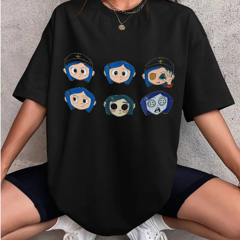 Cor.ralinee Chibi Emotions Shirt, Horror Cor.ralinee movies, Horror Character Shirt, Halloween Crewneck Sweatshirt Hoodie