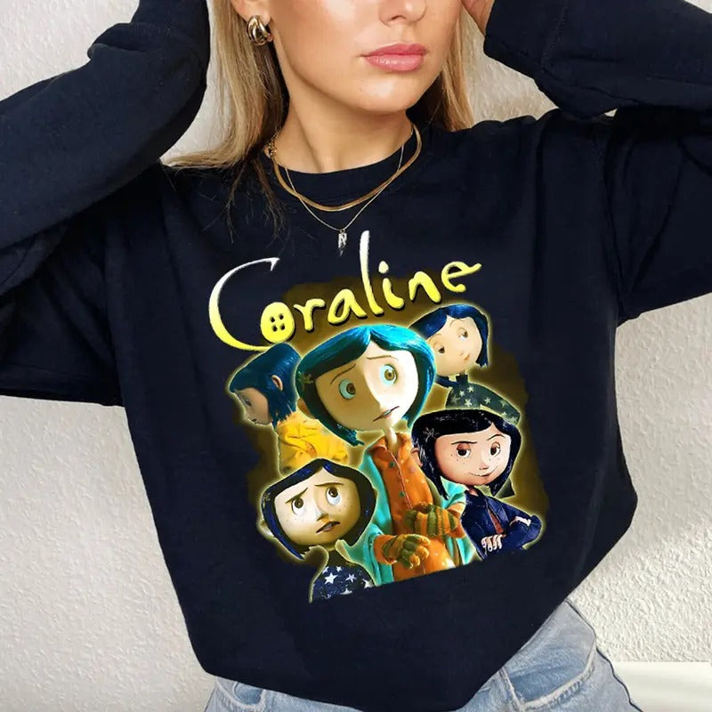 Coraline 4 T-Shirt, Coraline Movie Sweatshirt, Halloween Sweatshirt, Horror Movie Coraline Fan Sweatshirt, Fantasy Film...