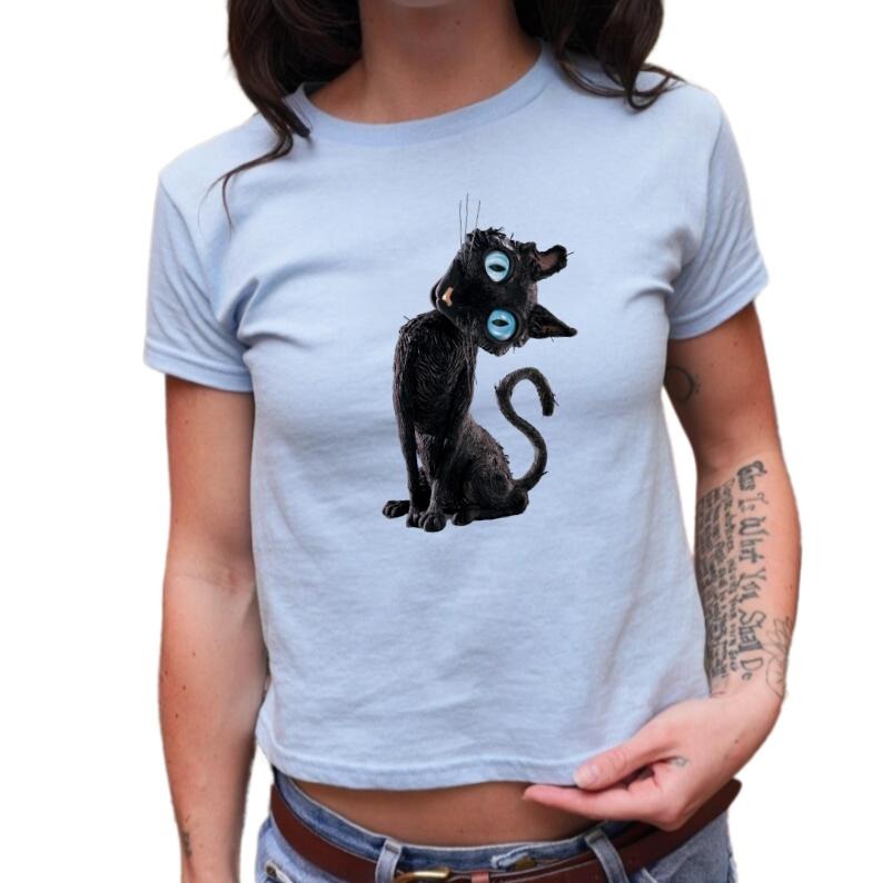 Coraline Black Cat Baby Tee, Retro Movie Tops, Cute Film Shirt, Gift for Cat Lovers, Trendy Y2K Clothing Hoodie, Sweatshirt