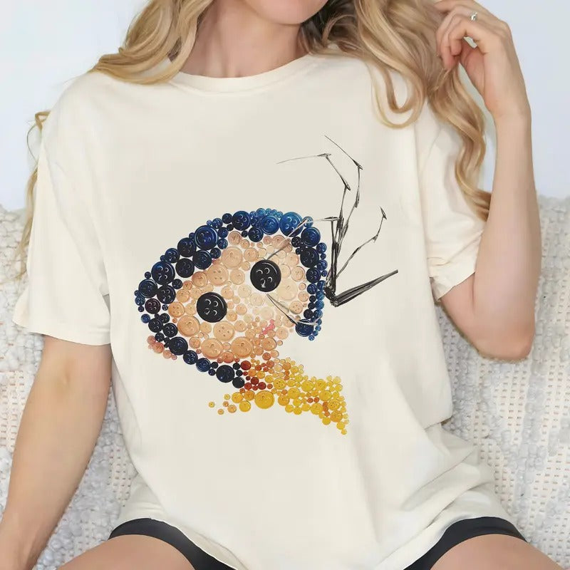 Coraline Buttons T-Shirt, Horror Coraline movies, Horror Character Shirt, Halloween Crewneck Sweatshirt Hoodie