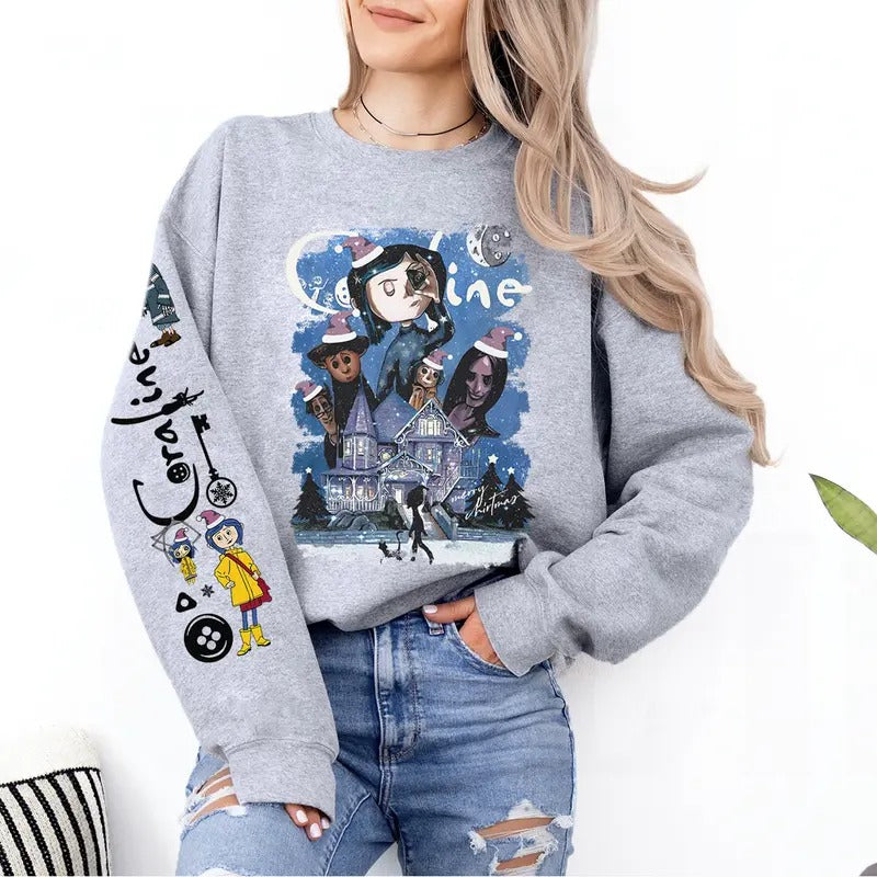 Coraline Christmas Sweatshirt, Coraline Best For Coraline Movie Sweatshirt, Vintage Christmas Movie Hoodie T-Shirts