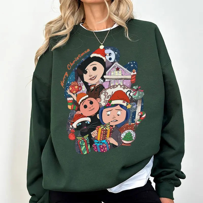 Coraline Chritsmas Movie Sweatshirt, Christmas Hoodie, Coraline Doll Holiday T-Shirts | GrindPrints.com