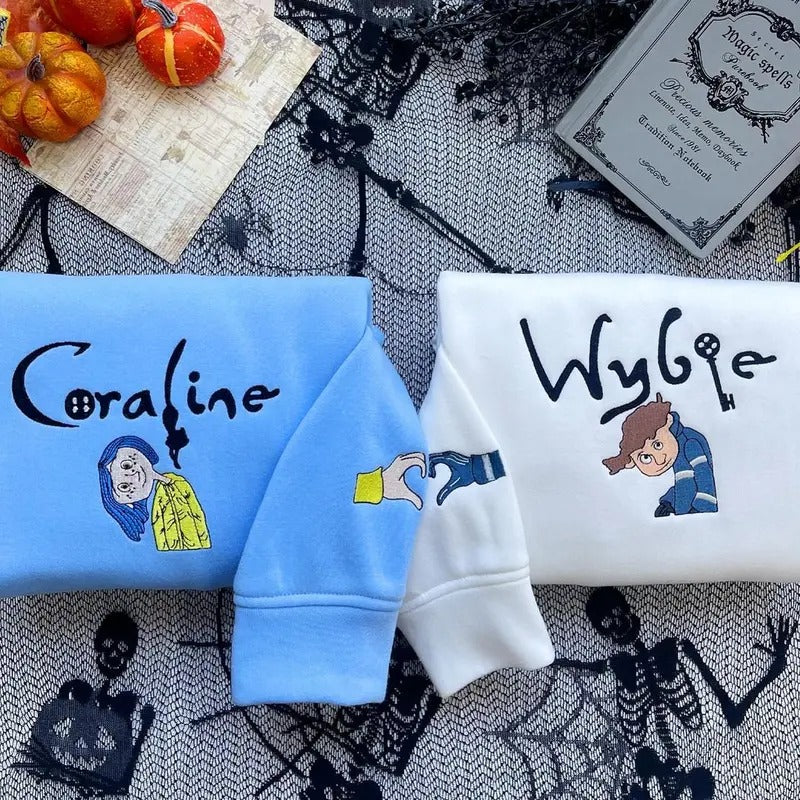 Coraline Crewneck Coraline and Wybie Embroidered Sweatshirt, Couple's Shirt, Anniversary, Valentines Gift, Gift For Her,...