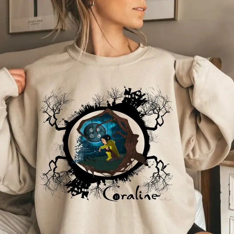 Coraline Crewneck Sweatshirt,Funny circus Corr.aa.lineee sweatshirt,  Spooky movie Hoodie, Doll TShirt, Movie Retro...
