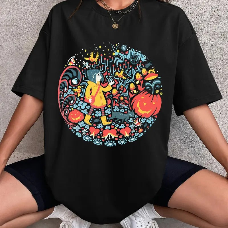 Coraline Garden Face Scary T-Shirt, Horror Coraline movies, Horror Character Shirt, Halloween Crewneck Sweatshirt Hoodie