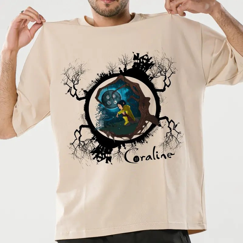 Coraline vintage movies shirt, famous horror movies tshirt, Horror Character Shirt, Halloween Crewneck Sweatshirt (1) Hoodie