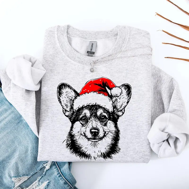 Corgi, Santa, Dog, Christmas, Dog Lover, Pet Sweatshirt, Crew Neck, Women's, Crewneck T-Shirts, Hoodie | GrindPrints.com