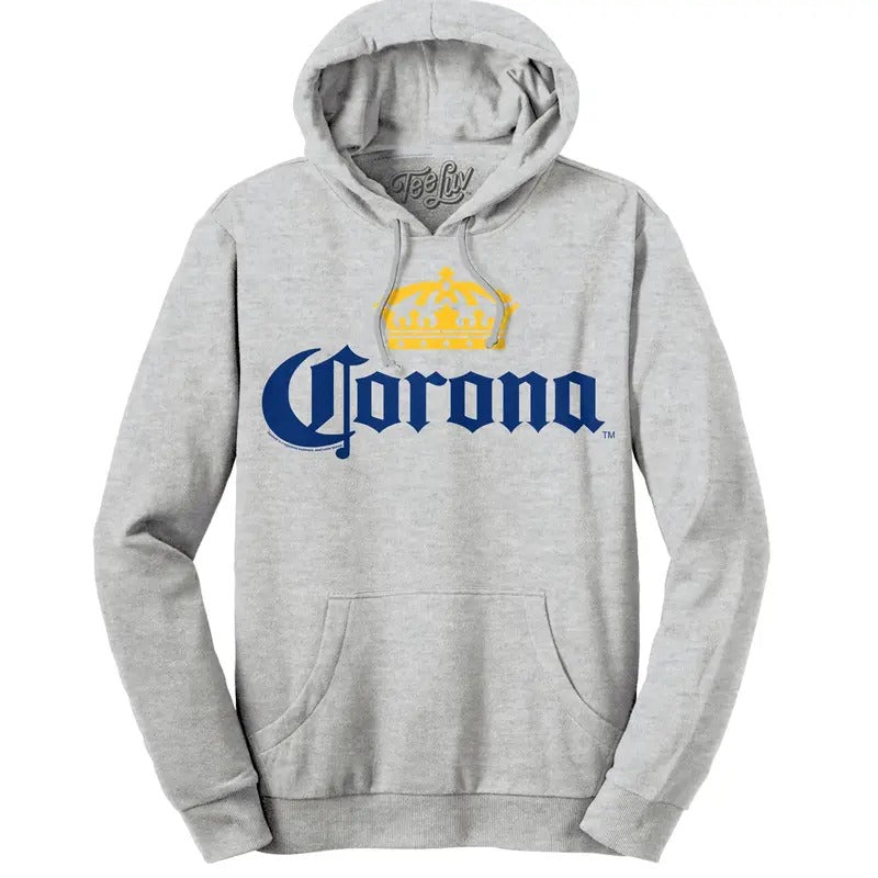 Corona Logo Pullover Hooded Sweatshirt - Gray T-Shirts, Hoodie | GrindPrints.com