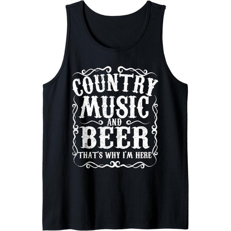 Country Music And Beer Thats Why Im Here Concert Show Gift Tank Top T-Shirts, Hoodie, Sweatshirt | GrindPrints.com