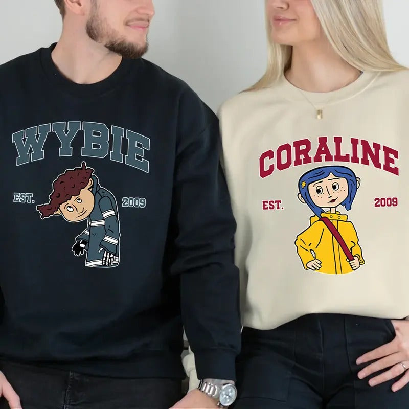 Couple Shirt, Wybie and Coraline Couple Sweatshirt, Cute Coraline T-Shirt, Valentine Movie Hoodie Shirt | GrindPrints.com