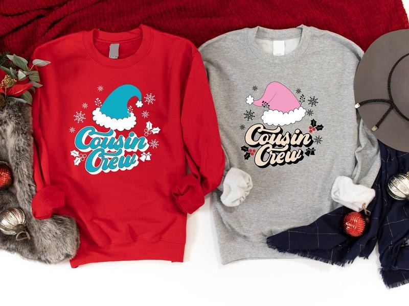 Cousin Crew Christmas Sweatshirt, Pink Blue Santa Hat Hoodie, Cousin Squad Christmas 2023, Family Matching Xmas Gift...