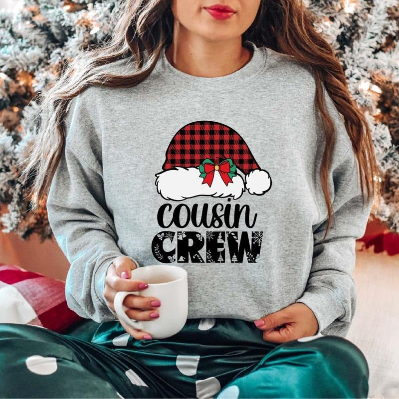 Cousin Crew Hat Christmas Sweatshirt, Matching Cousin Squad X-mas Sweater, Family Holiday Trip Gift Hoodie, Christmas...