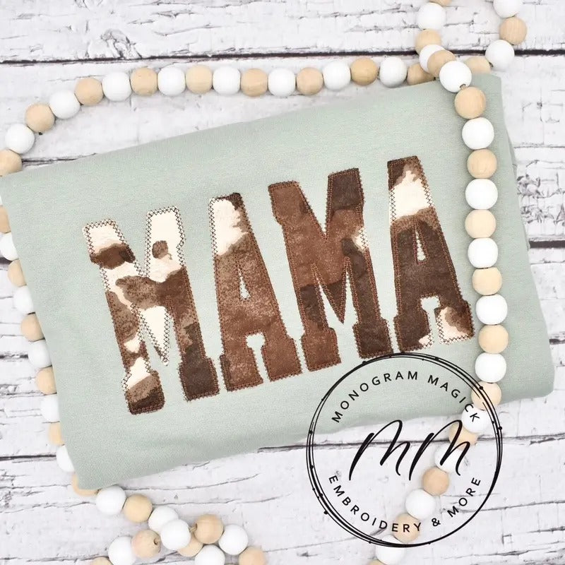 Cow Print Mama Sweatshirt, Custom Cow Print Sweatshirt, Western Sweatshirt, Casual Crewneck Pullover T-Shirts, Hoodie