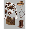 Cow Print One Shoulder Y2k Long Bell Sleeve Ruched Asymmetrical Crop Tops Western Top T-Shirts, Hoodie, Sweatshirt