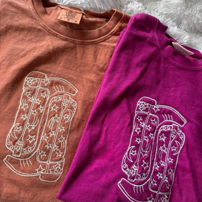 Cowboy Boot Embroidered Tshirt, Embroidered Tshirt, Cowboy Tshirt Hoodie, Sweatshirt | GrindPrints.com