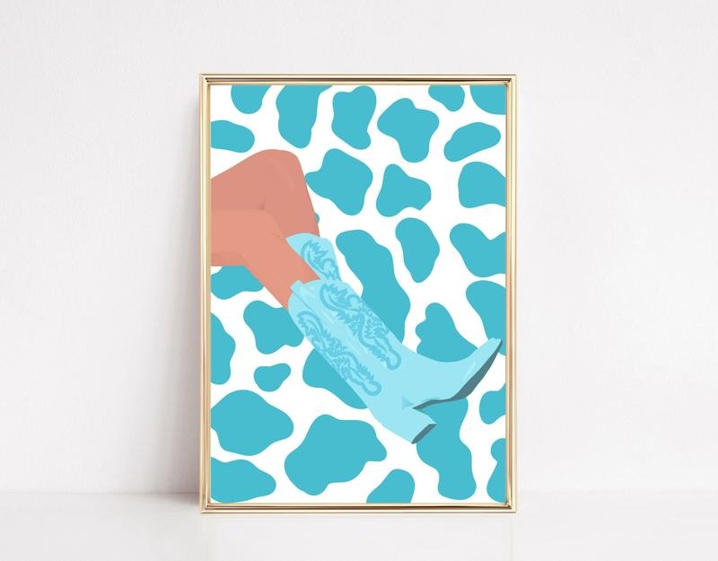 Cowboy Boots Wall Print, Funky Wall Art, Fashion Prints, Preppy Poster, Aesthetic Poster, College Dorm Decor, Poster...