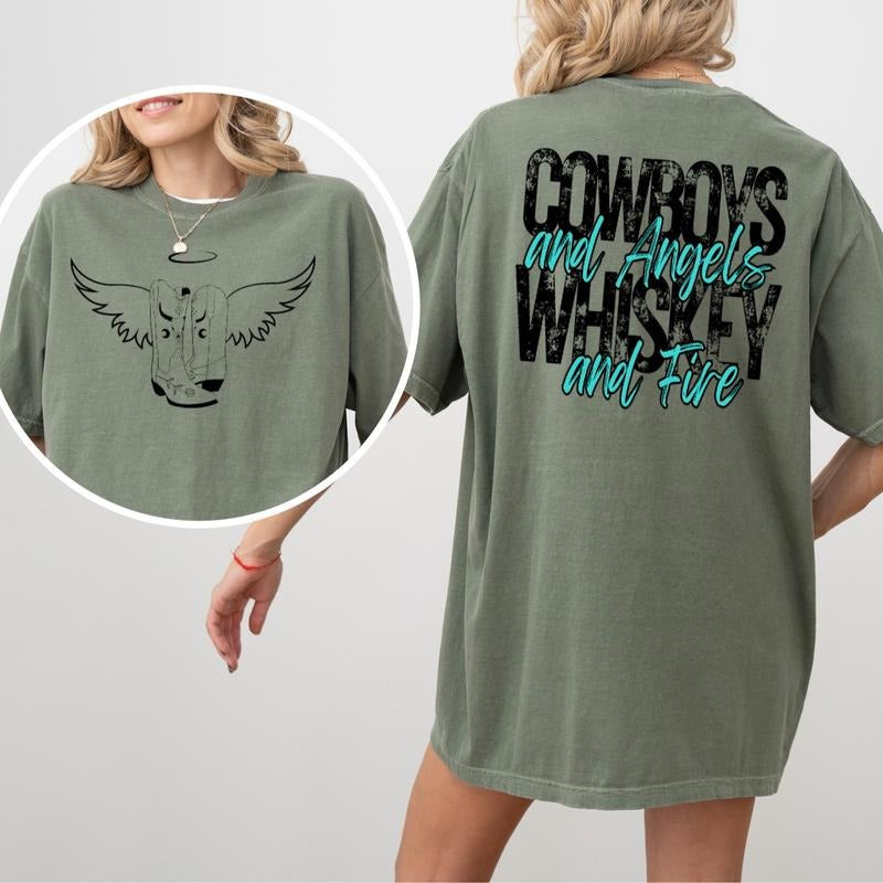 Cowboys and Angels ,Whiskey and Fire Tee Casual Cotton Hoodie, Sweatshirt | GrindPrints.com