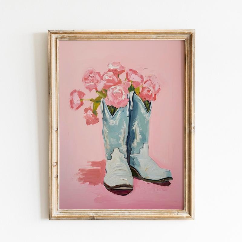 Cowgirl Boots Art, Floral Western Nursery Print, Coastal Cowgirl Poster, Gifts For Her Women Wall Art, Poster Prints No...