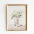Cowgirl Boots Print, Neutral Floral Western Nursery Wall Art, Boho Art Print Decor, Gifts For Her Women Bedroom Decor,...