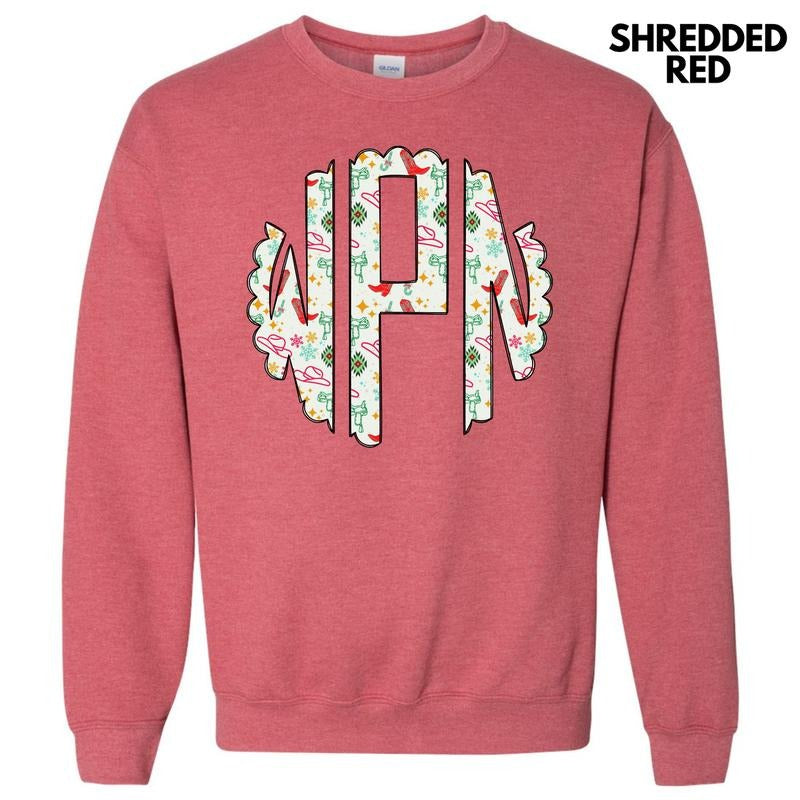 Cowgirl Christmas Monogram Sweatshirt 'NLB' T-Shirts, Hoodie | GrindPrints.com