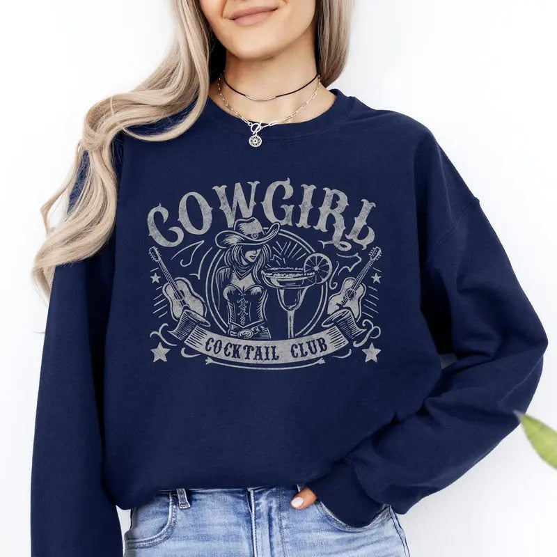 Cowgirl Cocktail Club, Western, Country Sweatshirt, Crew Neck, Women's, Crewneck T-Shirts, Hoodie | GrindPrints.com