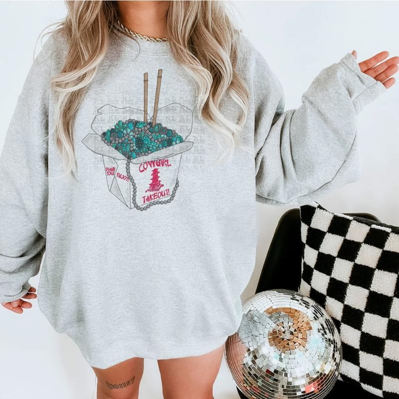 Cowgirl Takeout Sweatshirt, western clothing hoodies, western outfits women, western tops T-Shirts | GrindPrints.com