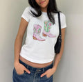 Cowgirl Western T Shirt Cowgirl Boots Baby Tee Yee Haw T-shirt Y2k Aesthetic Baby Tee Vintage Graphic Baby Tee Trendy...