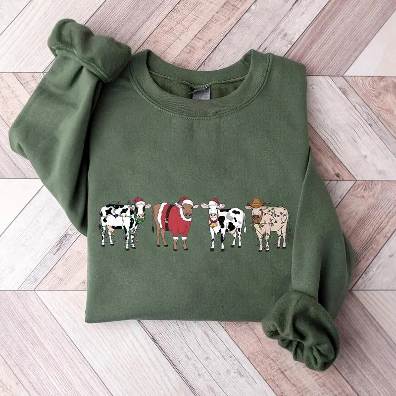 Cows Christmas Sweatshirt, Hoodie, Tshirt, Cute Christmas 2024 Gifts | GrindPrints.com