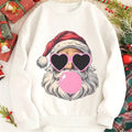 Cozy Christmas Santa Print Sweatshirt, Pink Santa Retro Christmas T-Shirts, Women Pink Christmas Matching Family...