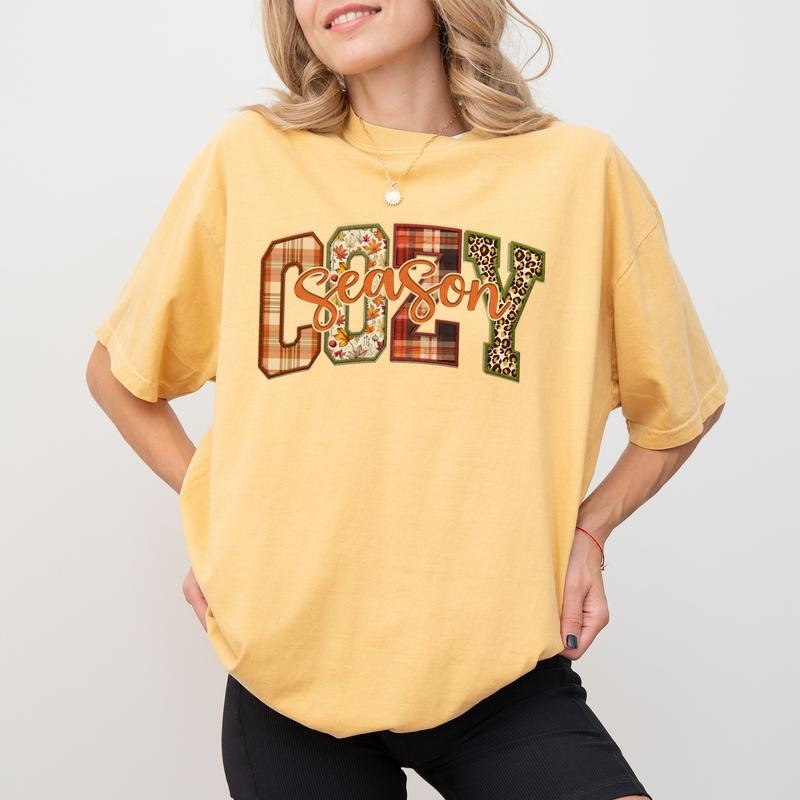 Cozy Season Shirt Comfort Colors Cozy Fall Vintage Autumn Shirt Cute Thanksgiving Fall Season Tops Pumpkin Season Unhinged Tops Soft Casual Womenswear Comfy Cotton Fabric Relaxed Fit Chic T-Shirts, Hoodie, Sweatshirt