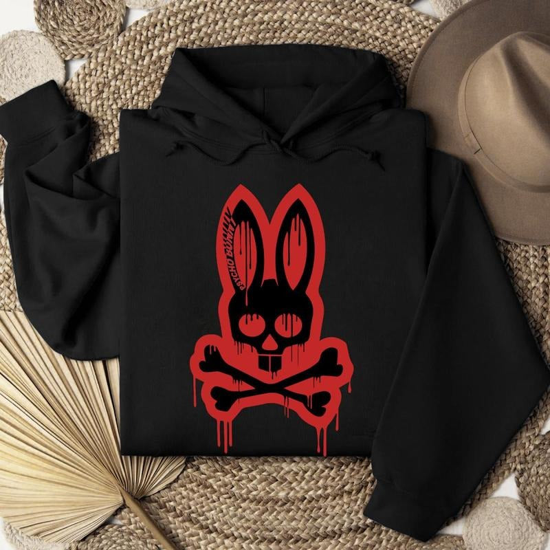 Crazy Bunny Hoodie, Psycho Bunny Skull & Blood Bone, Punk, Cool Shirt Sweatshirt | GrindPrints.com