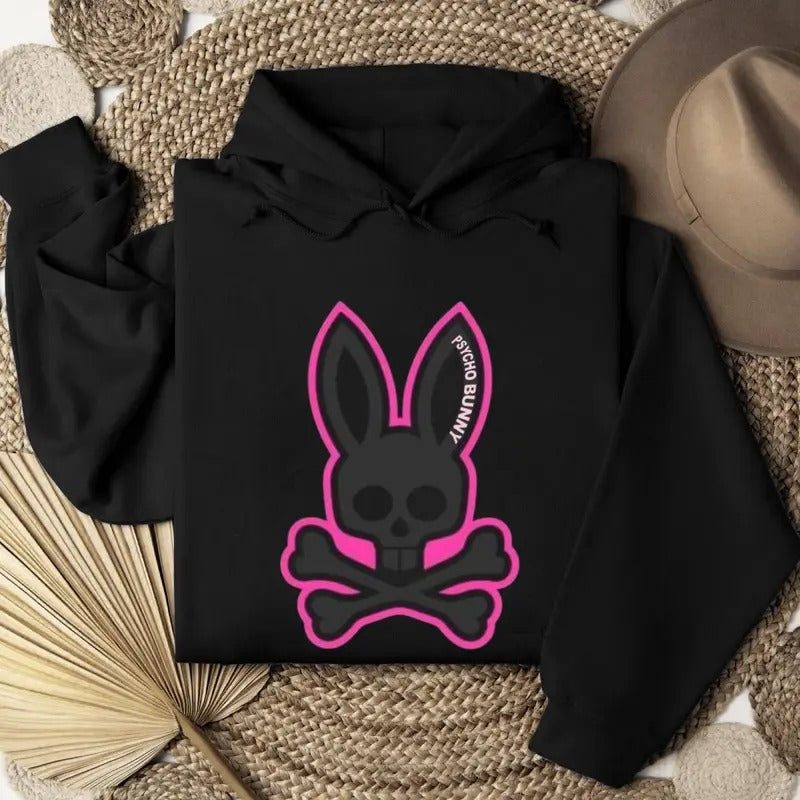 Crazy Bunny Unisex Hoodie, Psycho Bunny Skull & Bone, Punk, Cool Shirt Sweatshirt | GrindPrints.com