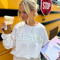 Cream & White 'Teach' Letter Patch Sweatshirt T-Shirts, Hoodie | GrindPrints.com