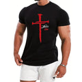 Cross & Letter JESUS LIVE Pattern Print Men's T-shirt, Graphic Tee Men's Summer Clothes, Men's Outfits Made in USA...