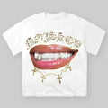 Cross Shiny Lip Print T-shirt, Vintage Graphic Tee, Y2k Clothing, Unisex Cotton Crewneck T-Shirt