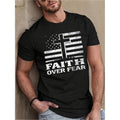 Cross, Flag And FAITH OVER FEAR Letter-printed Short-sleeved Round Neck Plus Size T-shirt, Casual Summer Outing Top Made...