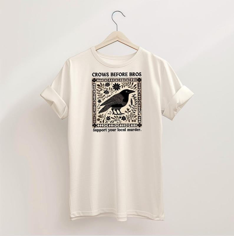Crows Before Bros Tshirt, Support Local Murd3r Tee, Crow Lover Graphic Shirt, Nordic Nature, Unisex Short Sleeve Tee,...