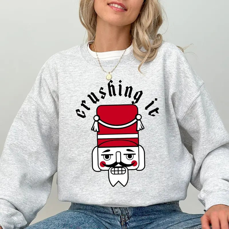 Crushing It, Retro Nutcracker, Christmas, Ballet, Winter, Santa, Xmas Sweatshirt, Women's Crew Neck, Crewneck T-Shirts,...