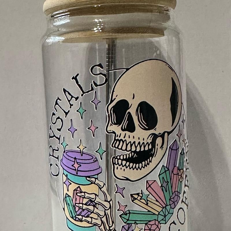 Crystals and Coffee 16 oz glass Tumbler T-Shirts, Hoodie, Sweatshirt | GrindPrints.com
