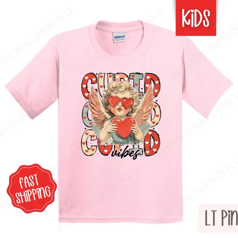 Cupid Vibes Kids Shirt - Valentine's Day Children's Tshirt - Youth Holiday Tee Gildan Hoodie, Sweatshirt | GrindPrints.com