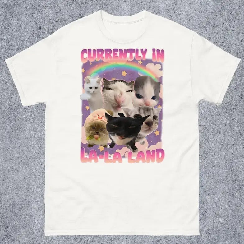 Currently in La-La Land Funny Cat Meme Tee Shirt, Cringe T-shirt, Ugly Shirts Hoodie, Sweatshirt | GrindPrints.com