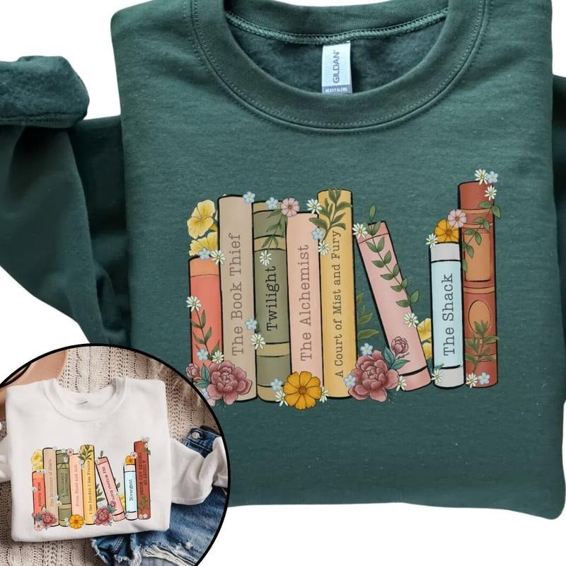 Custom Bookshelf Sweatshirt, Personalized Book Crewneck, Gift for book lover T-Shirts, Hoodie | GrindPrints.com