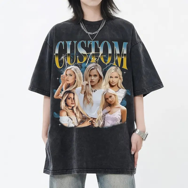 Custom Bootleg Rap Shirt with Personalized Photo - Vintage 90s Graphic T-shirt Top Womenswear Streetwear Tshirt Hoodie,...