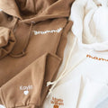 Custom Collar and Sleeve Embroidered Hoodie, Embroidered Mom mama Grandmother Hoodie with Kids Names Kids Names,...