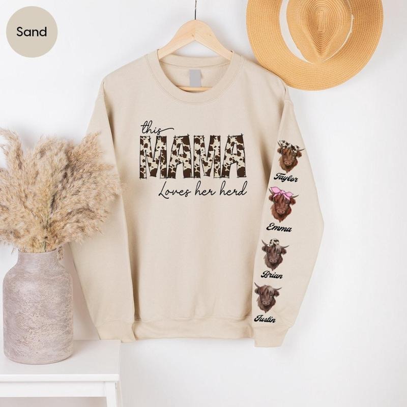 Custom Cow Shirts, Personalized Gifts, Mothers Day Gift, Grandma Sweatshirt, Cow Print Mama Shirt, Custom Farmer TShirt,...