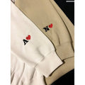 Custom Embroidered Initial Heart Valentine Sweater Hoodie T-Shirt, Personalized Initial on Sleeve Matching Couple Love...