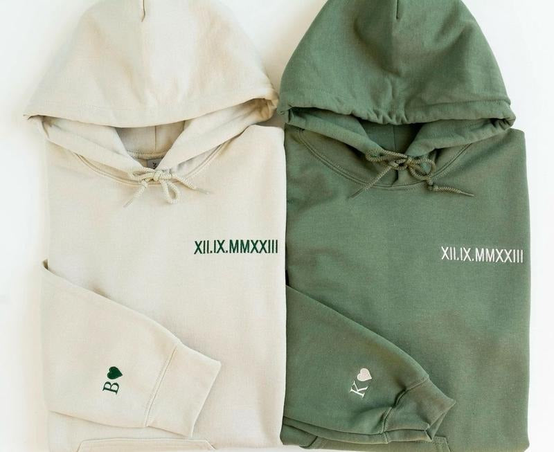 Custom Embroidered Roman Numeral Hoodie, Couples Sweatshirt, Valentine Gift For Boyfriend Girlfriend, Personalized Hoodie...