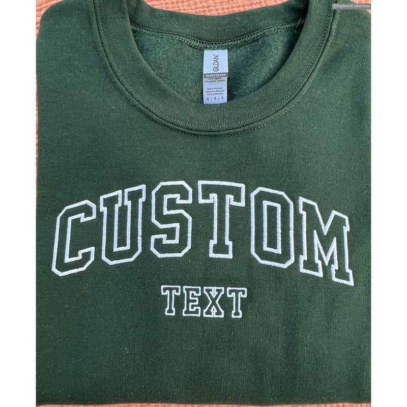 Custom Embroidered Varsity Text Sweater, Hoodie, Tee Shirt, Embroidery Personalized Sweatshirt, Custom Couple Family...